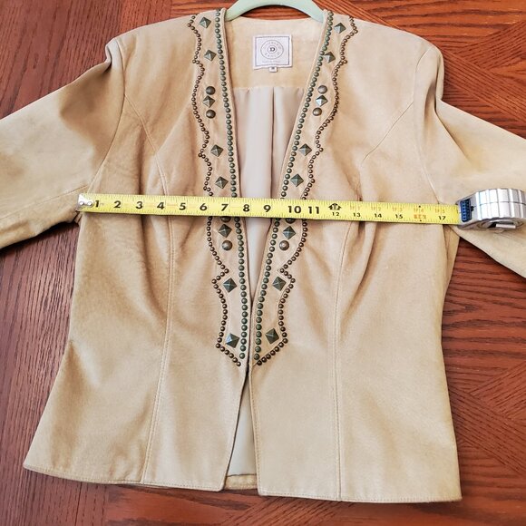 Double D Ranch Yoakum Texas Size M Pale Green Suede Leather Jacket with Studs - Picture 10 of 16